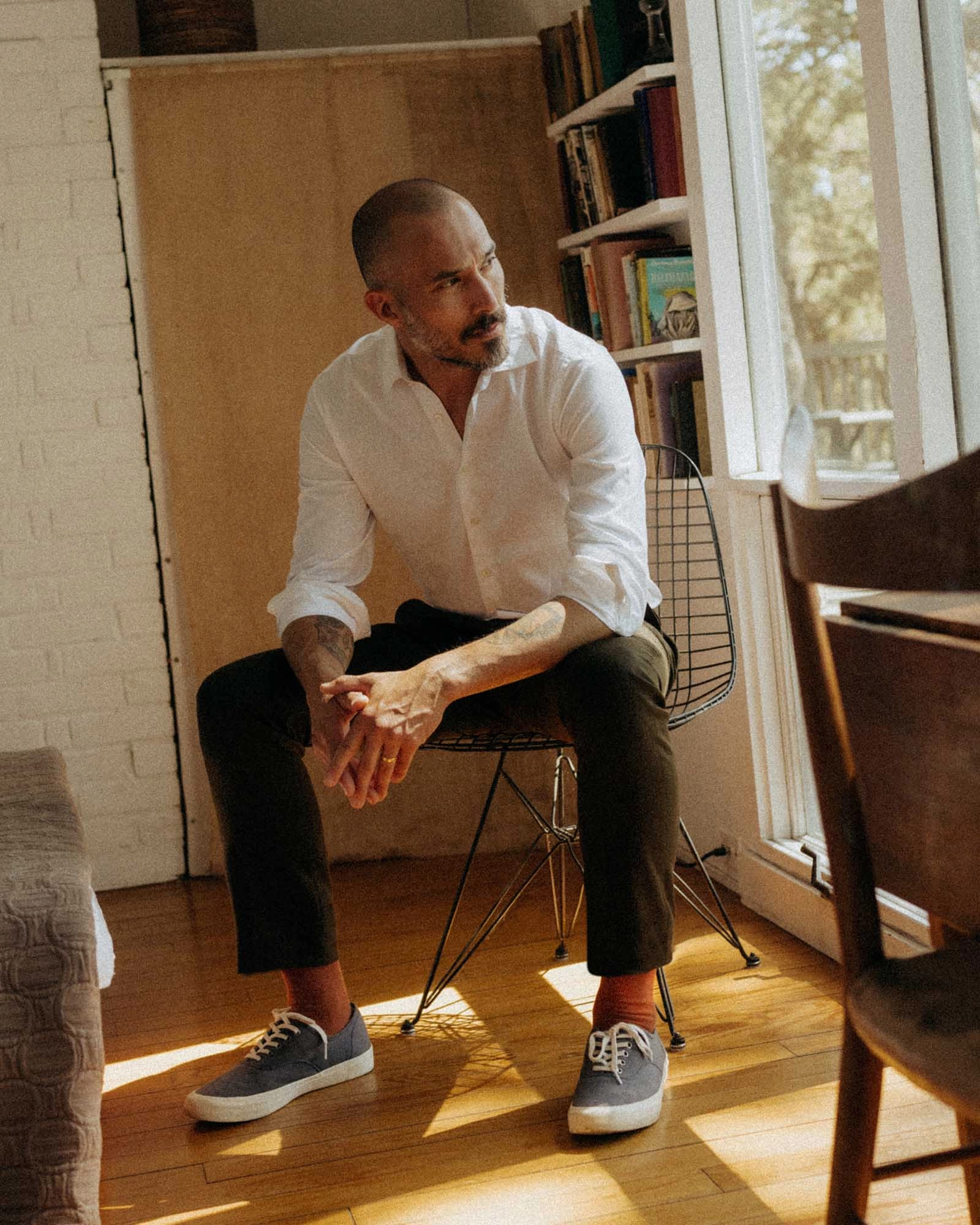 Clean Lines The Stevens Trouser in Black Olive Wool Flannel