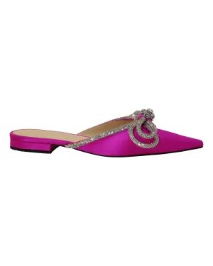 Harbor View Mach & Mach Double Bow Crystal-Embellished Slippers in Pink Satin