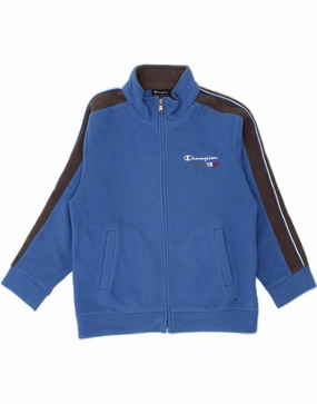CHAMPION Boys Graphic Fleece Jacket 7-8 Years Small Blue Colourblock Lightweight Fabric suitable for water sports