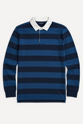 Reserve Austrailia Men Stripe Long Sleeve Polo Smooth Flatlock Stitching Stretch Knit