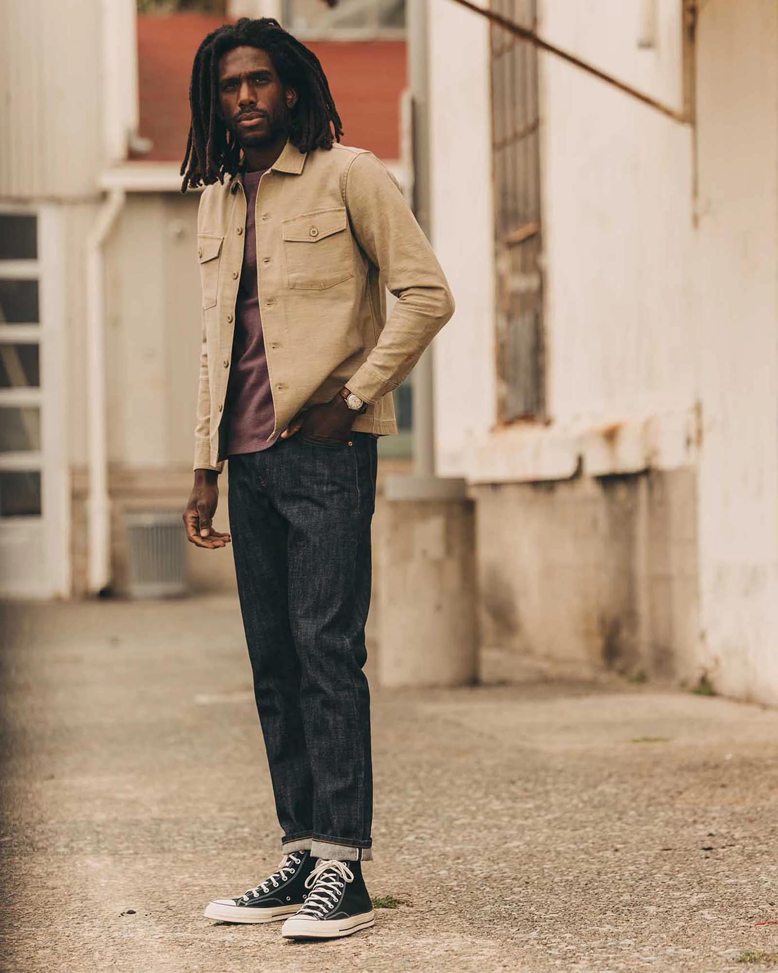 MoistureControlLiner Flattering Shape The Democratic Jean in Rigid Organic Selvedge
