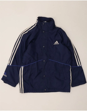ADIDAS Boys Windbreaker Jacket 11-12 Years Navy Blue Polyester Announce Raglan Sleeve Construction
