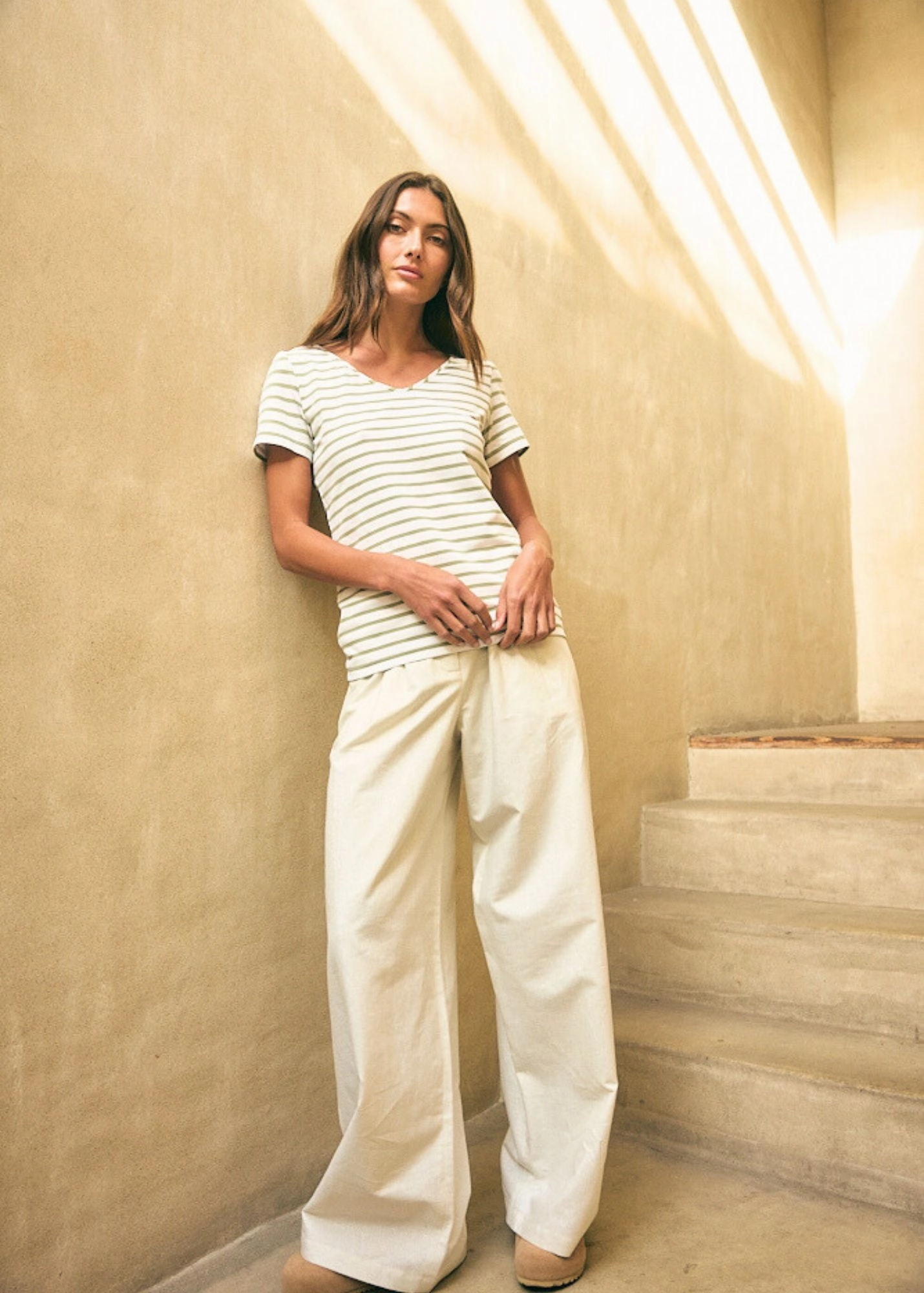 Tea length Semi Sheer ABYGAELLE - Pleated Wide-Leg Pants with Elasticated Waist | Cotton and Linen Blend (IRIDESCENT)