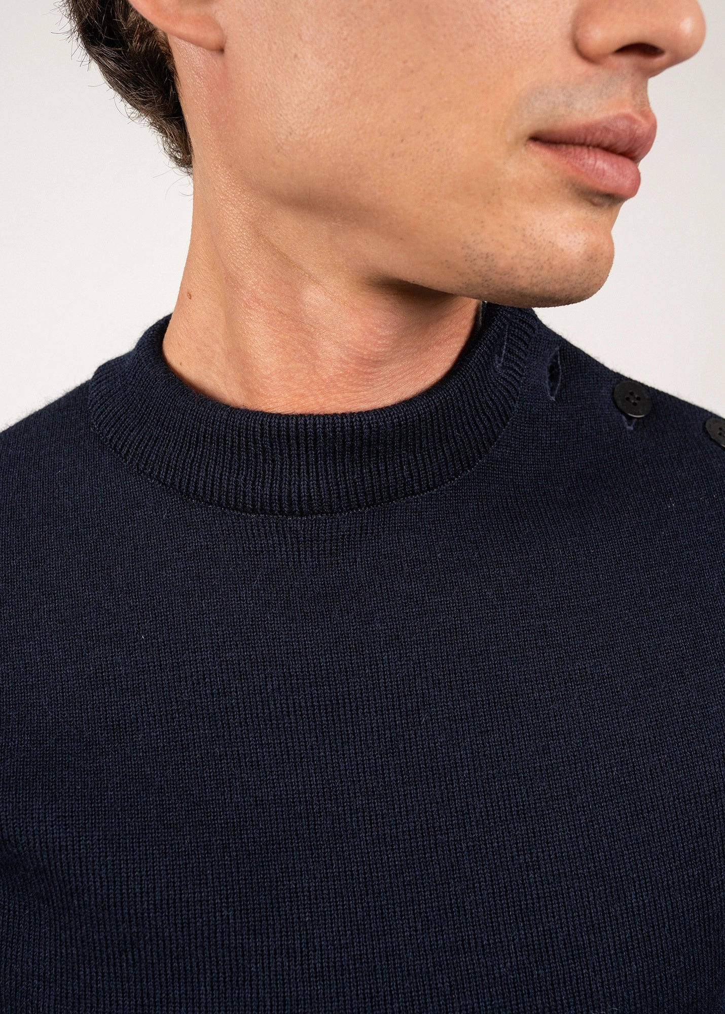 Winter Layering MATELOT - Wool Fisherman Sweater with Button Shoulder | Slim Fit (NAVY)