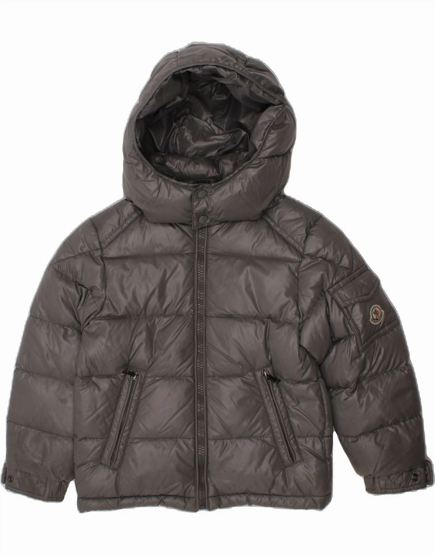 writers MONCLER Boys Hooded Padded Jacket 3-4 Years Grey Polyamide