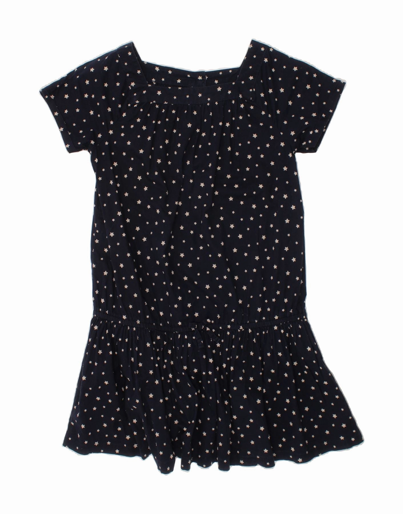 Cap-Sleeve Coral Soft BENETTON Girls Drop Waist Dress 7-8 Years Navy Blue Spotted