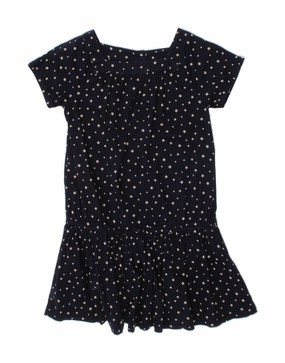 Cap-Sleeve Coral Soft BENETTON Girls Drop Waist Dress 7-8 Years Navy Blue Spotted