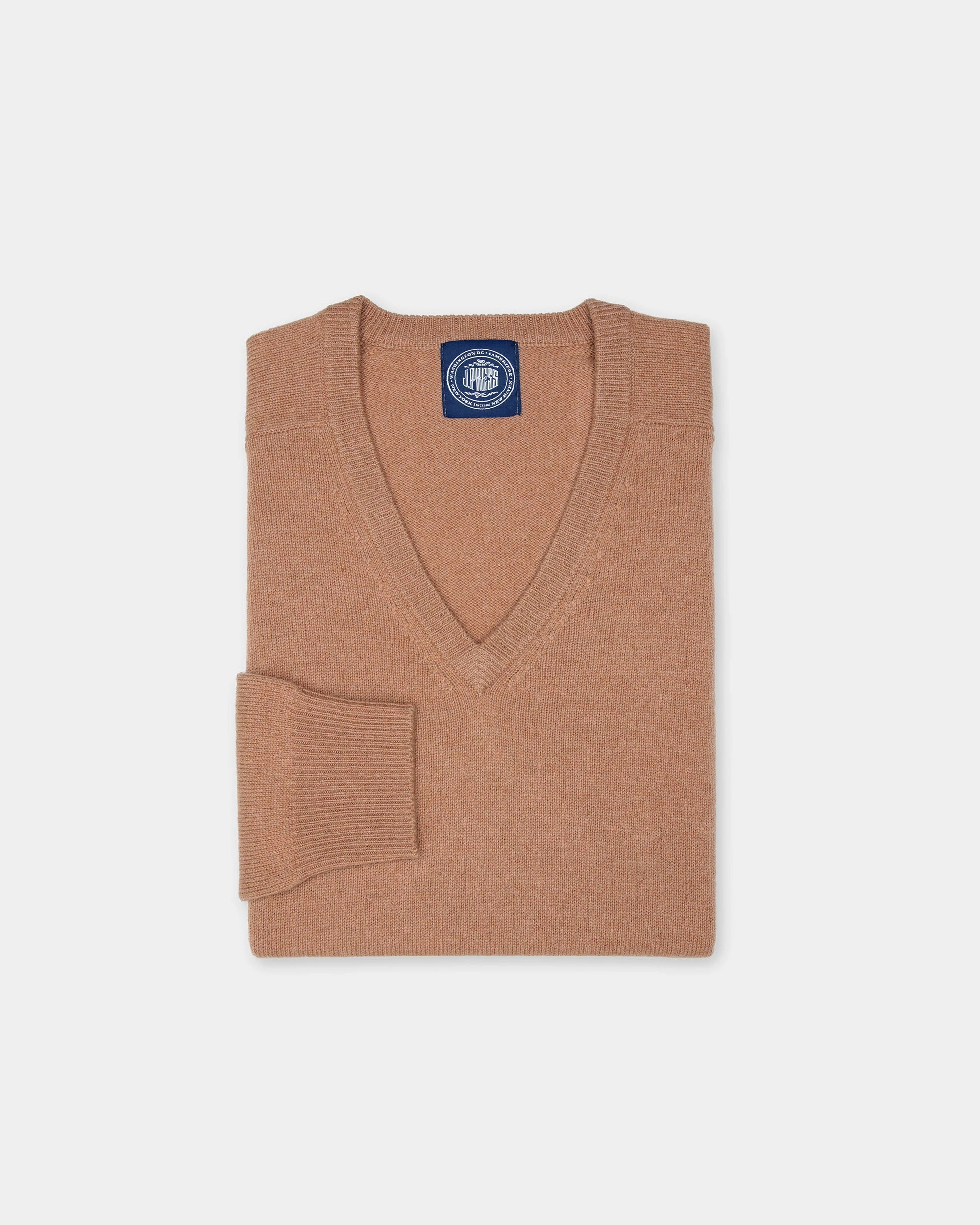 Camel Lambswool V-neck Sweater Eco Certified Fabrications