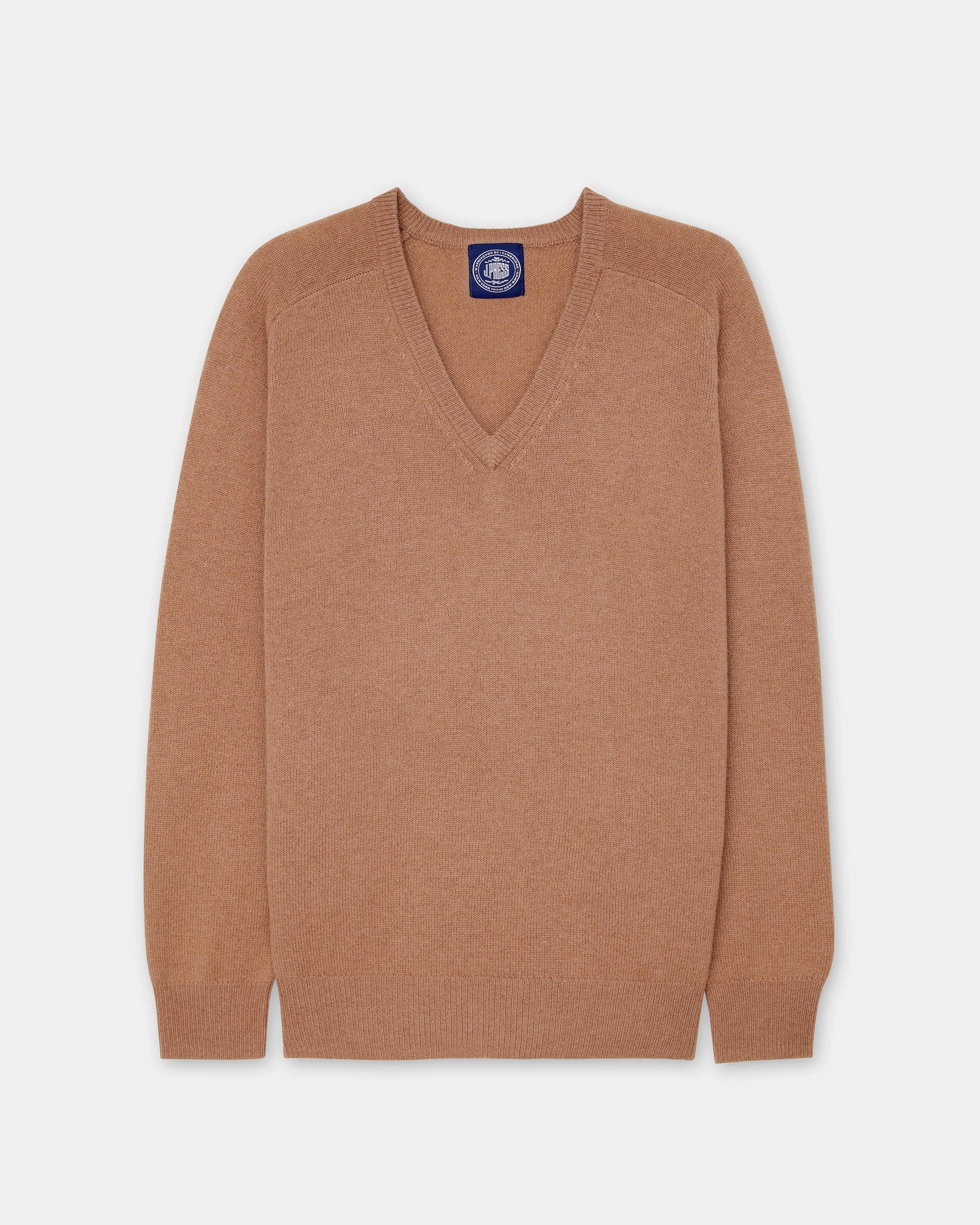 Camel Lambswool V-neck Sweater Versatile Layer Simple Chic