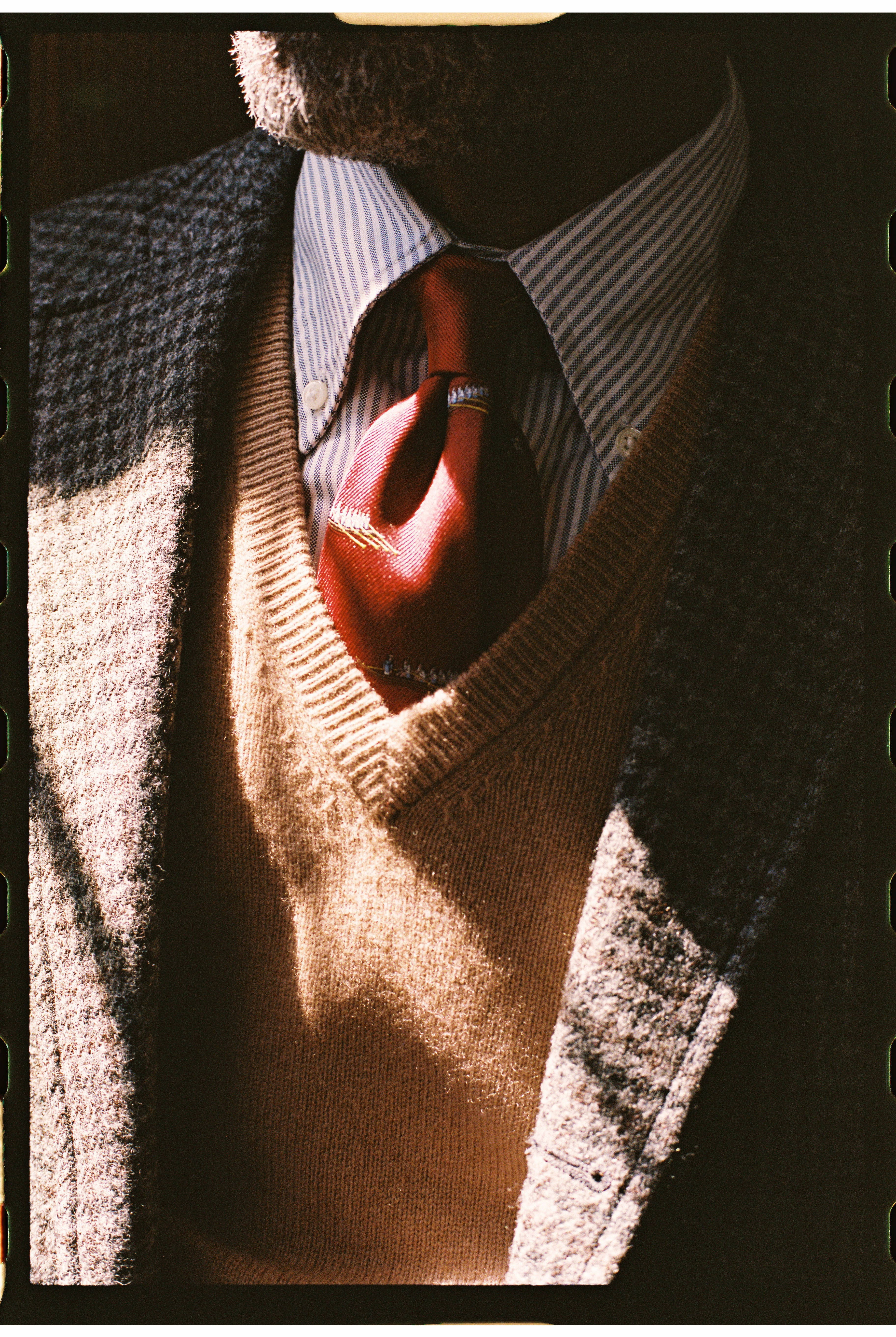 Recycled Yarn Camel Lambswool V-neck Sweater