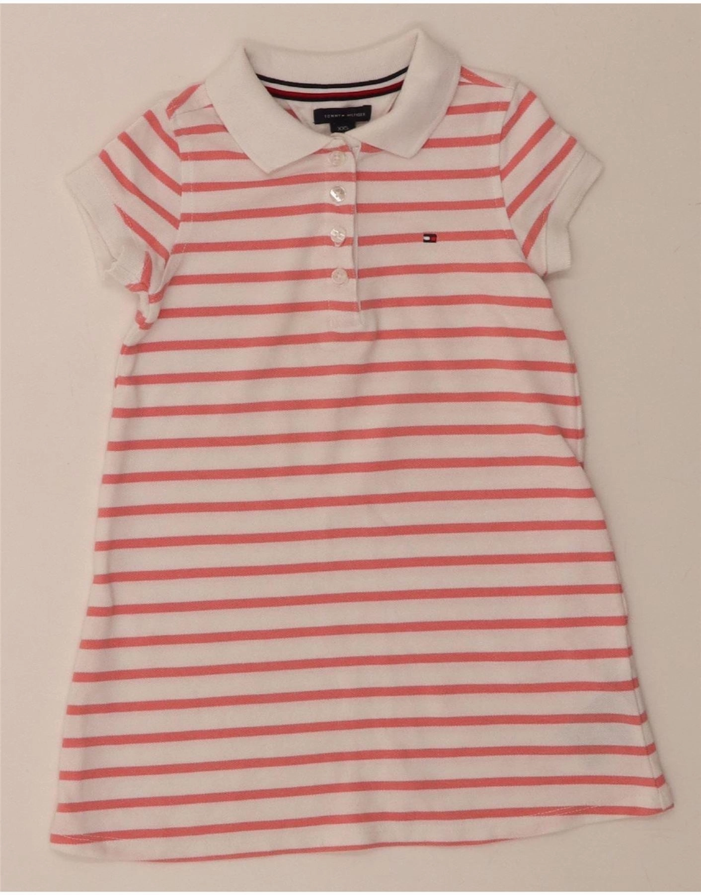TOMMY HILFIGER Girls Polo Dress 2-3 Years 2XS White Striped Cotton Deep Hue Studio Style