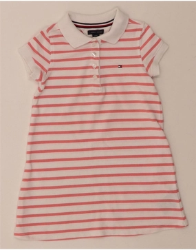 TOMMY HILFIGER Girls Polo Dress 2-3 Years 2XS White Striped Cotton Deep Hue Studio Style
