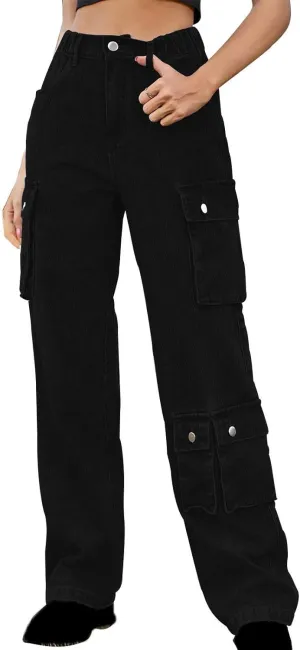 SMIDOW Womens Y2K Jeans Baggy Cargo Pants Jeans High Waisted Straight-Leg Pants Pull On Denim Pants with Multiple Pockets