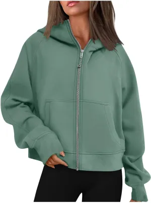 SMIDOW Zip Up Sweatshirt Women Cropped Hoodies Fleece Oversized Sweatshirts Full Zipper Jackets Y2k Fall Clothes 2023