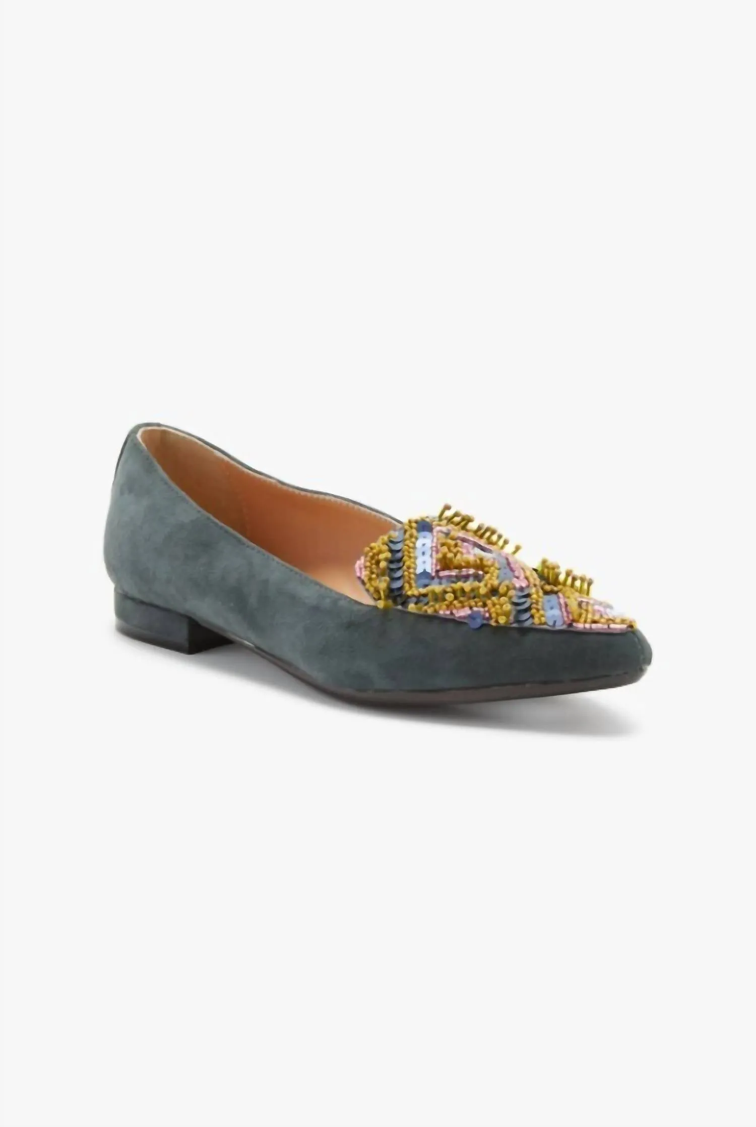 Office Friendly Beaded Ballerina In Grey/lime