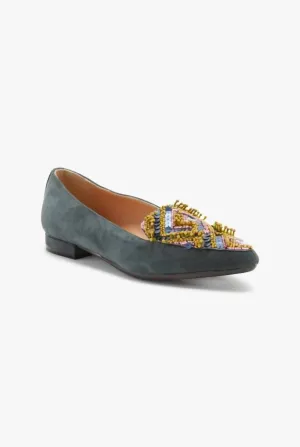 Office Friendly Beaded Ballerina In Grey/lime