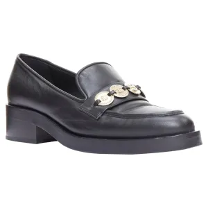 Chanel black leather gold CC 5 embellished classic loafers wide feet Fast Stride