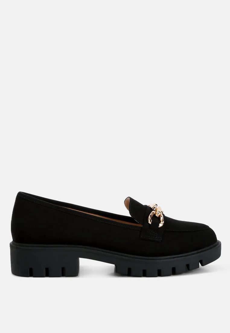 Soft Dash Art Corner jacop micro suede metal chain link loafers