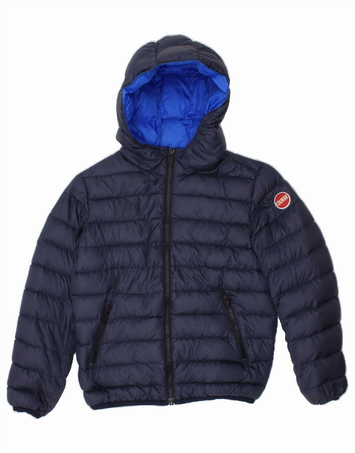 COLMAR Boys Hooded Padded Jacket 7-8 Years Navy Blue Soft Touch Interior Non Bulky Silhouette
