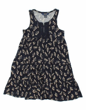 POLO RALPH LAUREN Girls Tiered Dress 8-9 Years Medium  Navy Blue Floral High-Neck