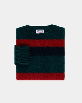 Long Lasting Elasticity Made-in-Scotland Shaggy Dog Green, Black & Red Regimental Stripe Sweater - Classic Fit