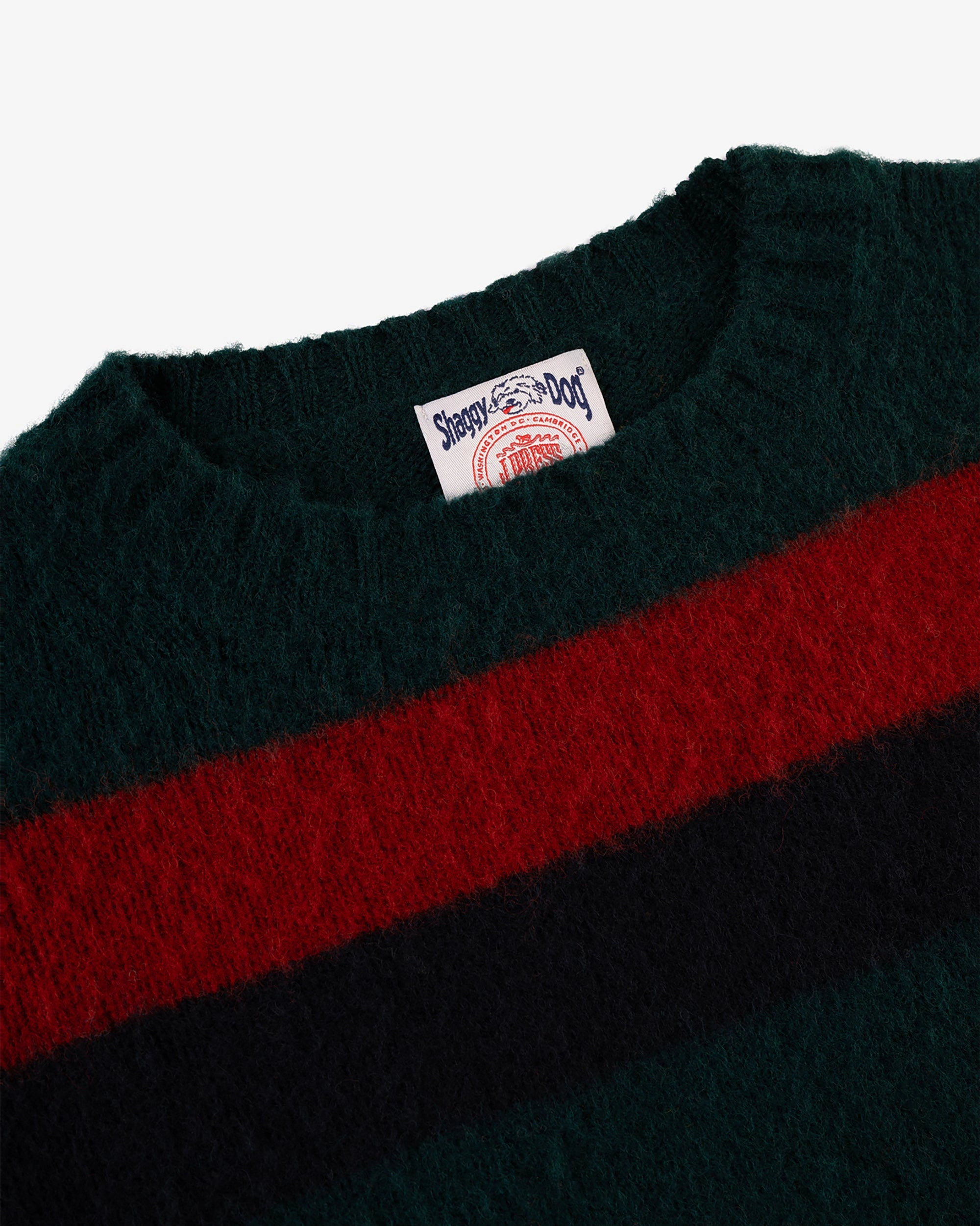 Made-in-Scotland Shaggy Dog Green, Black & Red Regimental Stripe Sweater - Classic Fit Thermal Lining Cozy Touch