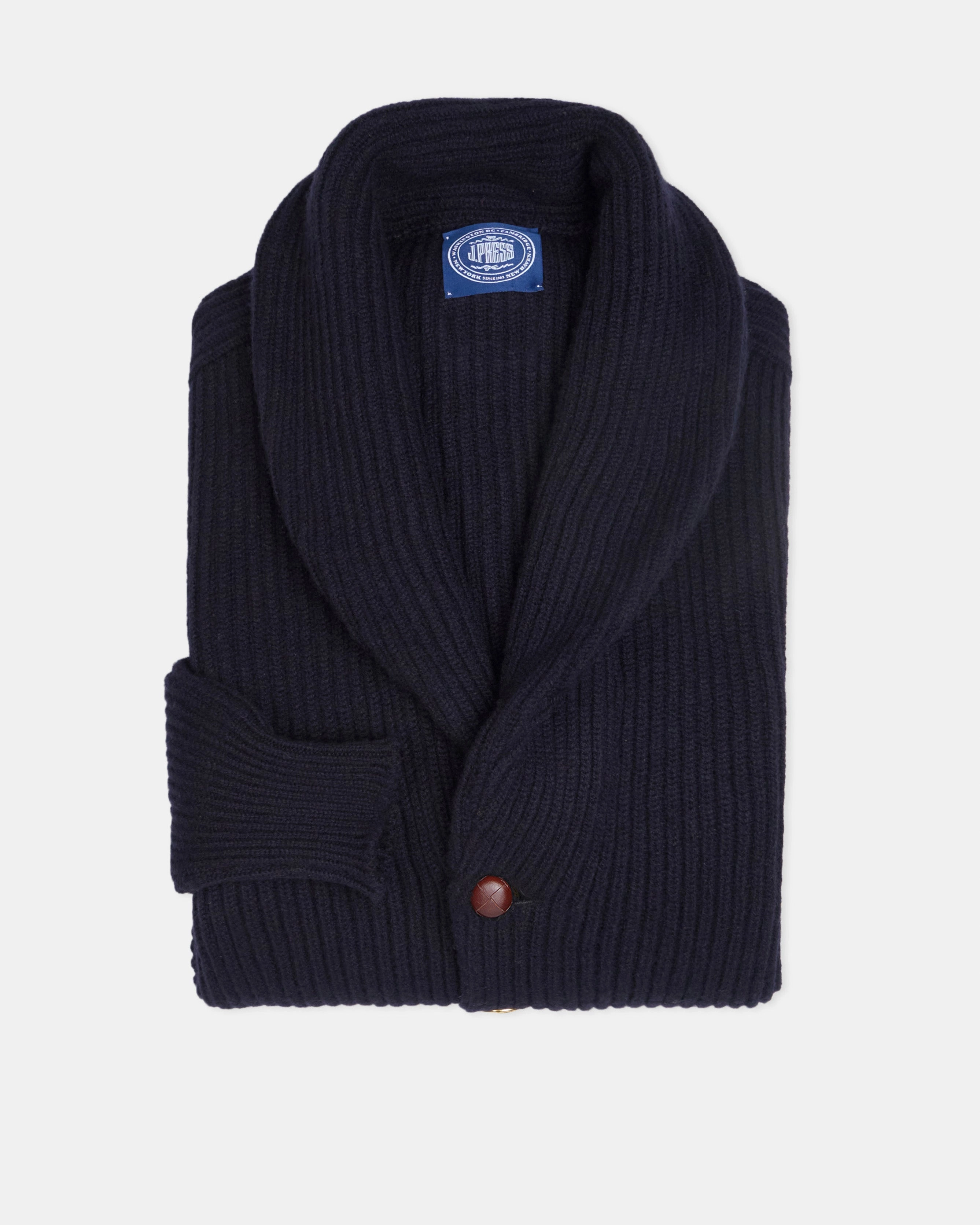 Flatlock stitching Made-in-Scotland Shawl Collar Cashmere Cardigan