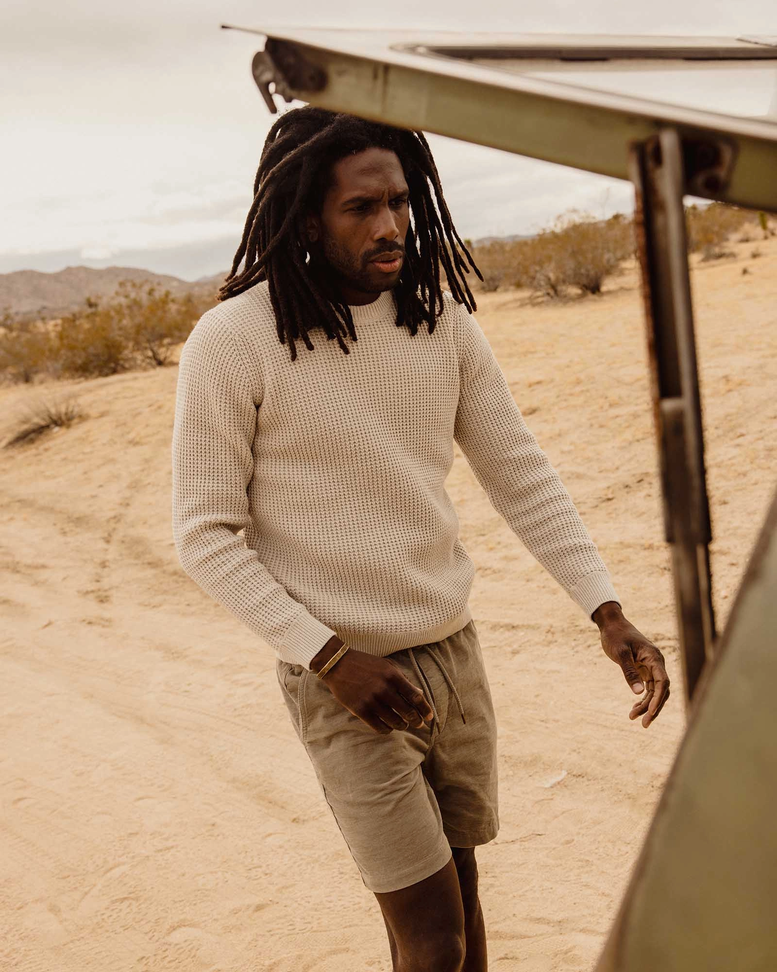 Cozy Piece Winter Comfort Layer The Ranger Sweater in Heather Fog Linen Waffle