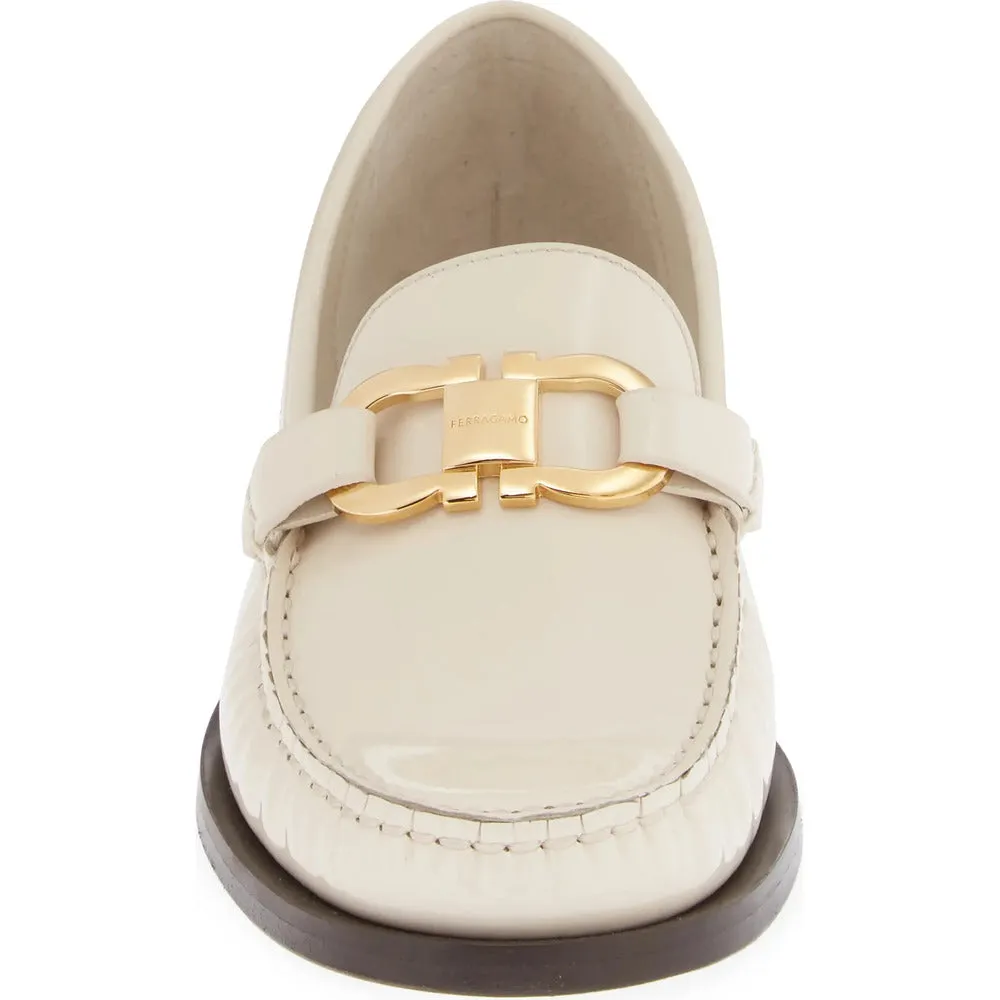 All-Season Footwear Salvatore Ferragamo Women's Maryan Bit Patent Leather Loafer, Mascarpone