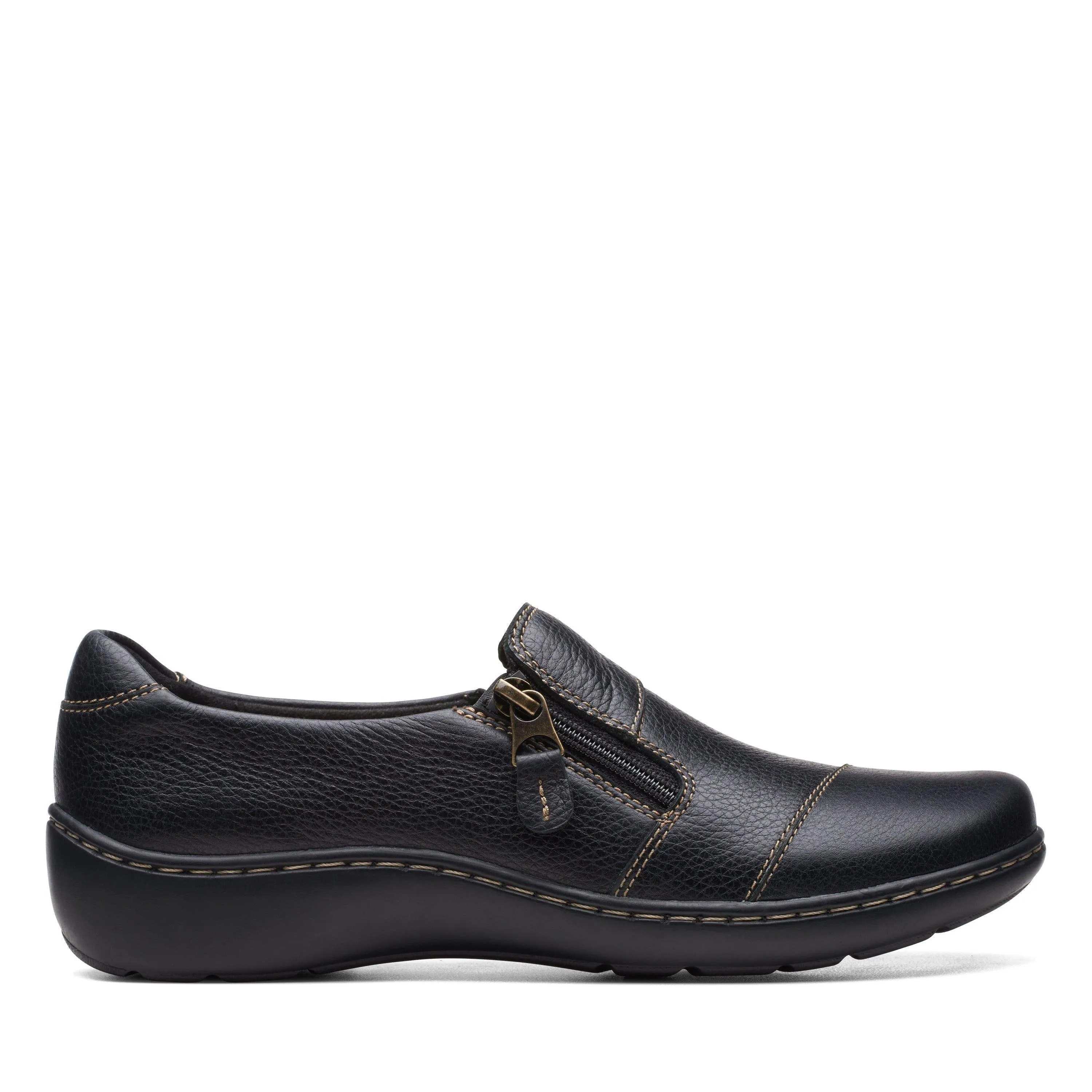 Clarks Cora Harbor in Black Leather Heel Fit Street Breeze
