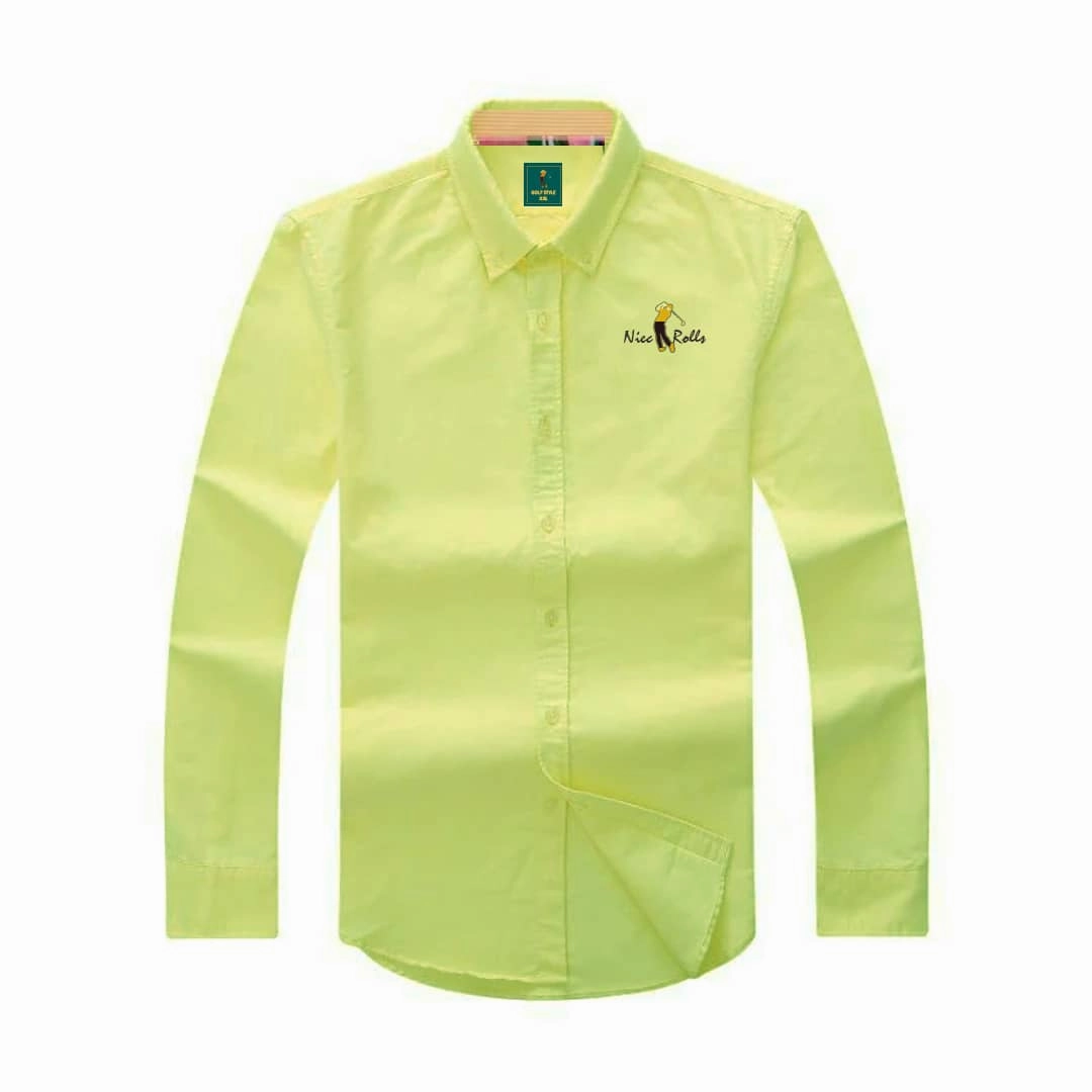 Rolls Oxford Yellow Botton Down Long Sleeve Men Shirt DoubleLayeredCollar Thermal Regulating Layer