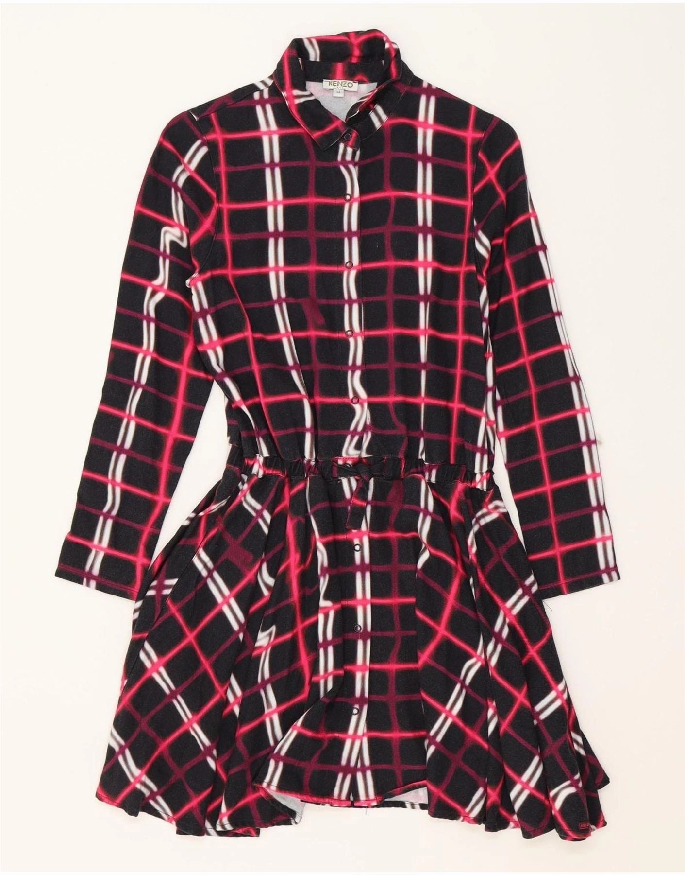 KENZO Girls Shirt Dress 13-14 Years Black Check Viscose Feminine empire waist dress