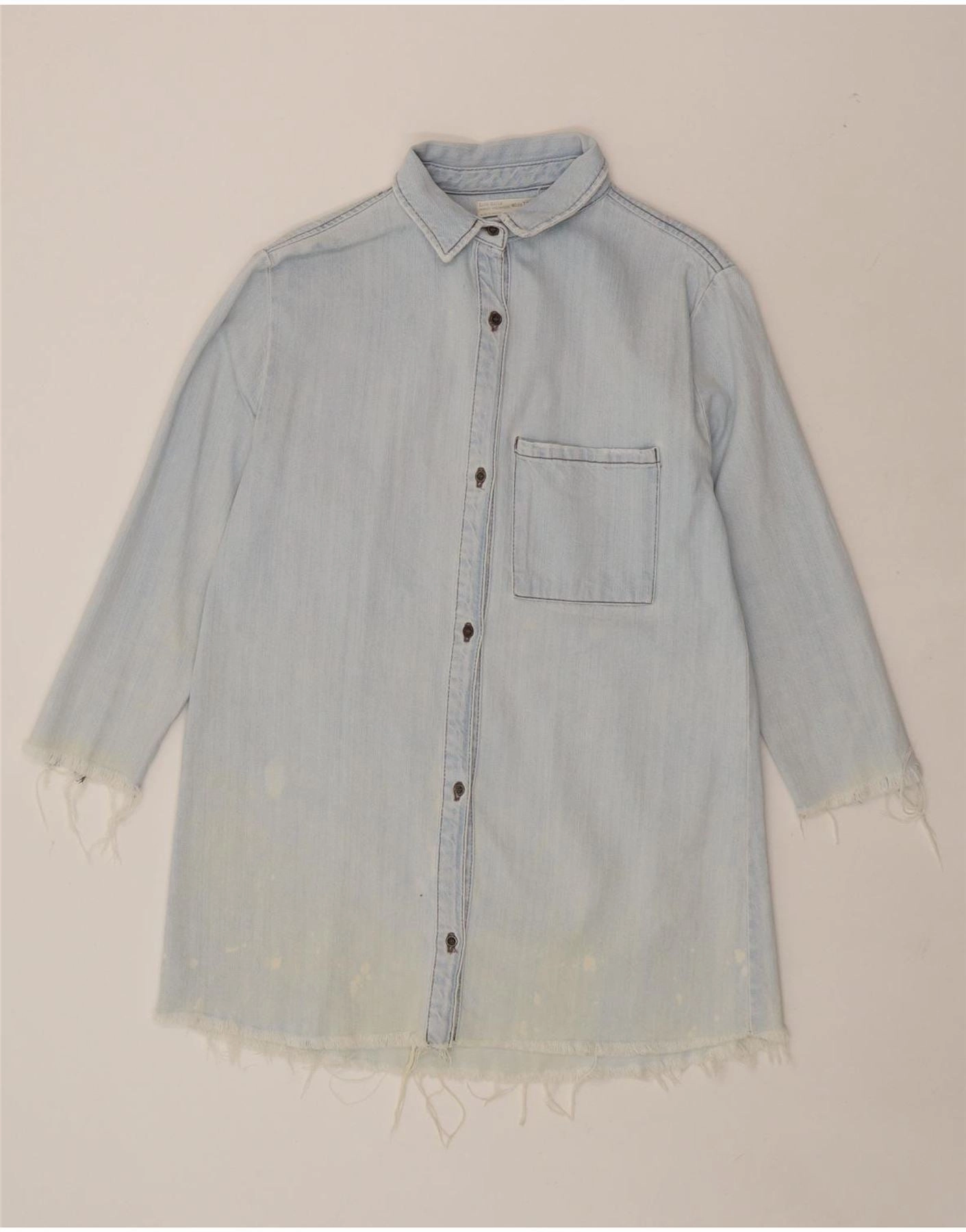 ZARA Girls Denim Dress 13-14 Years Blue Matte-finish Evening Wear
