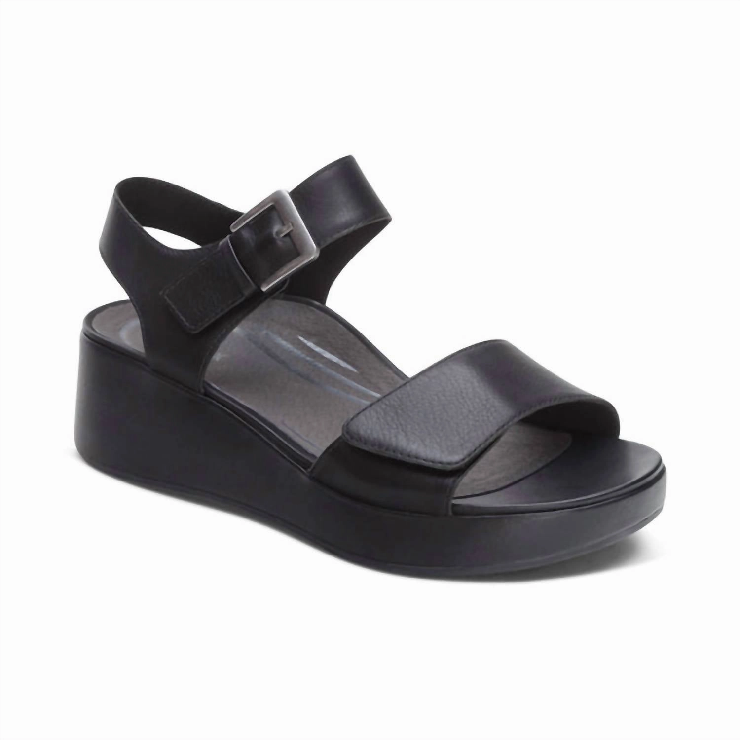 Women's Ariel Adjustable Quarter Strap Wedge In Black Runway Feel