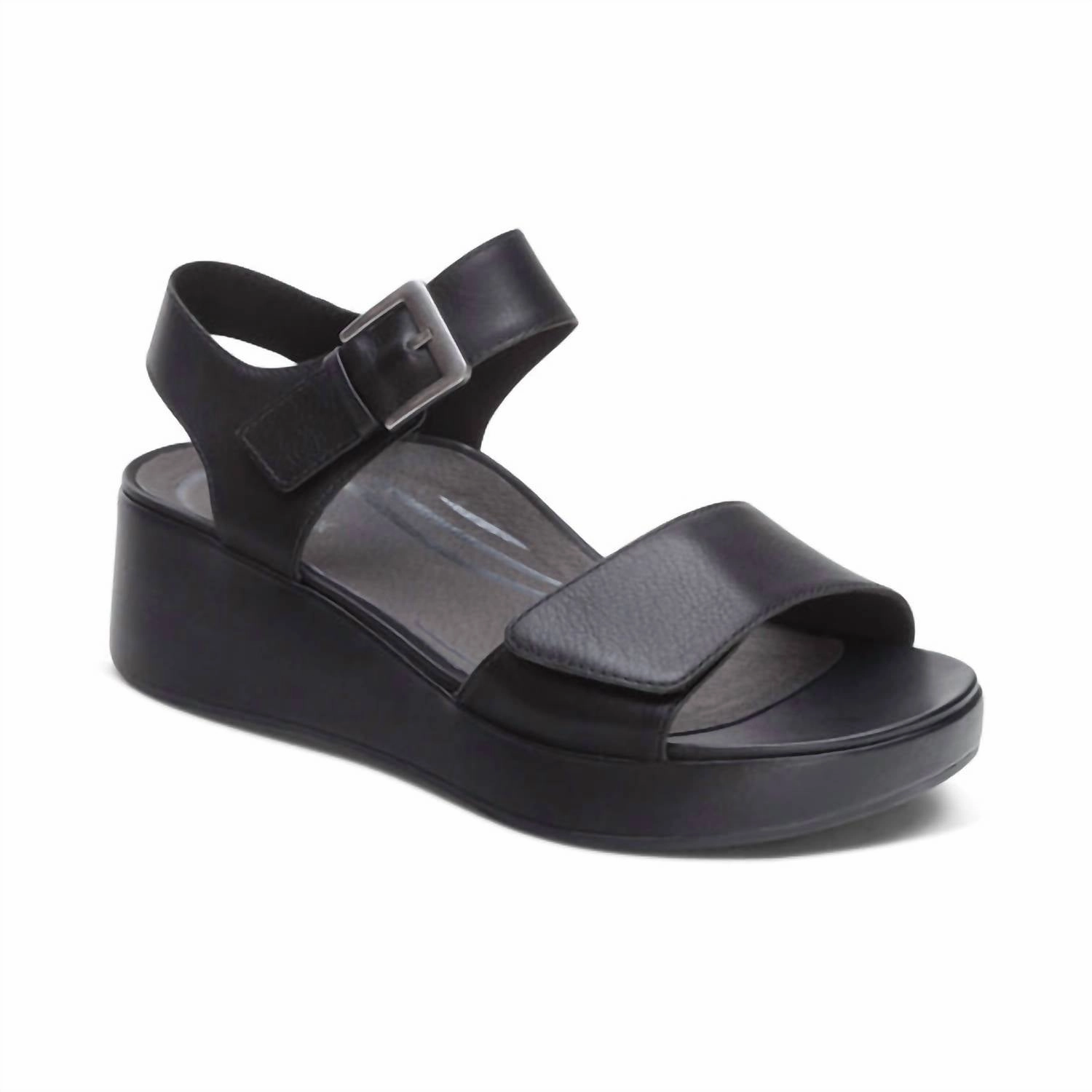 Women's Ariel Adjustable Quarter Strap Wedge In Black Height Confidence Everyday Feel