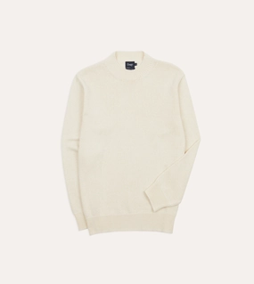 Ribbed Hem Detail Ecru Cotton Mock Neck Jumper