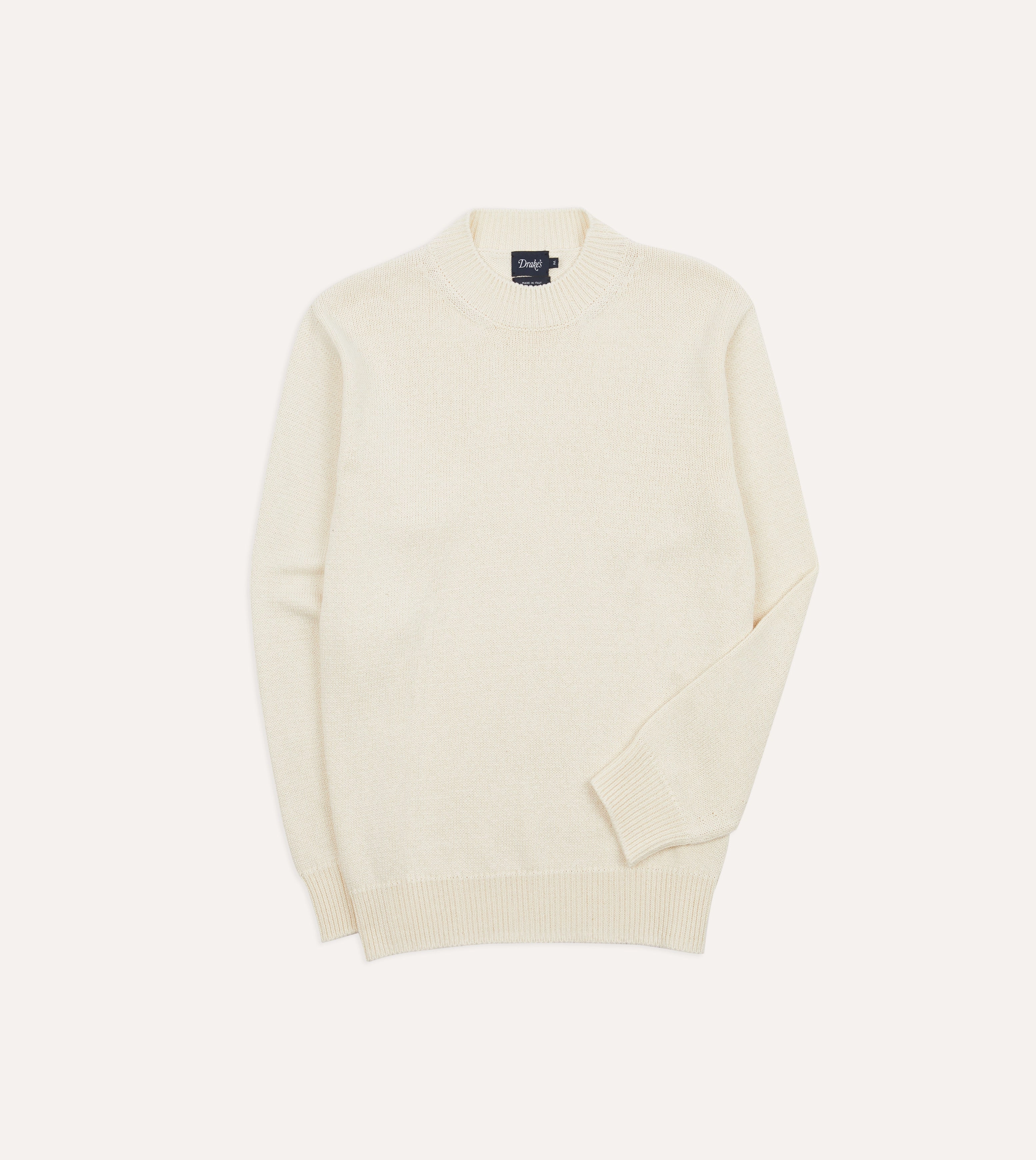 Ribbed Hem Detail Ecru Cotton Mock Neck Jumper
