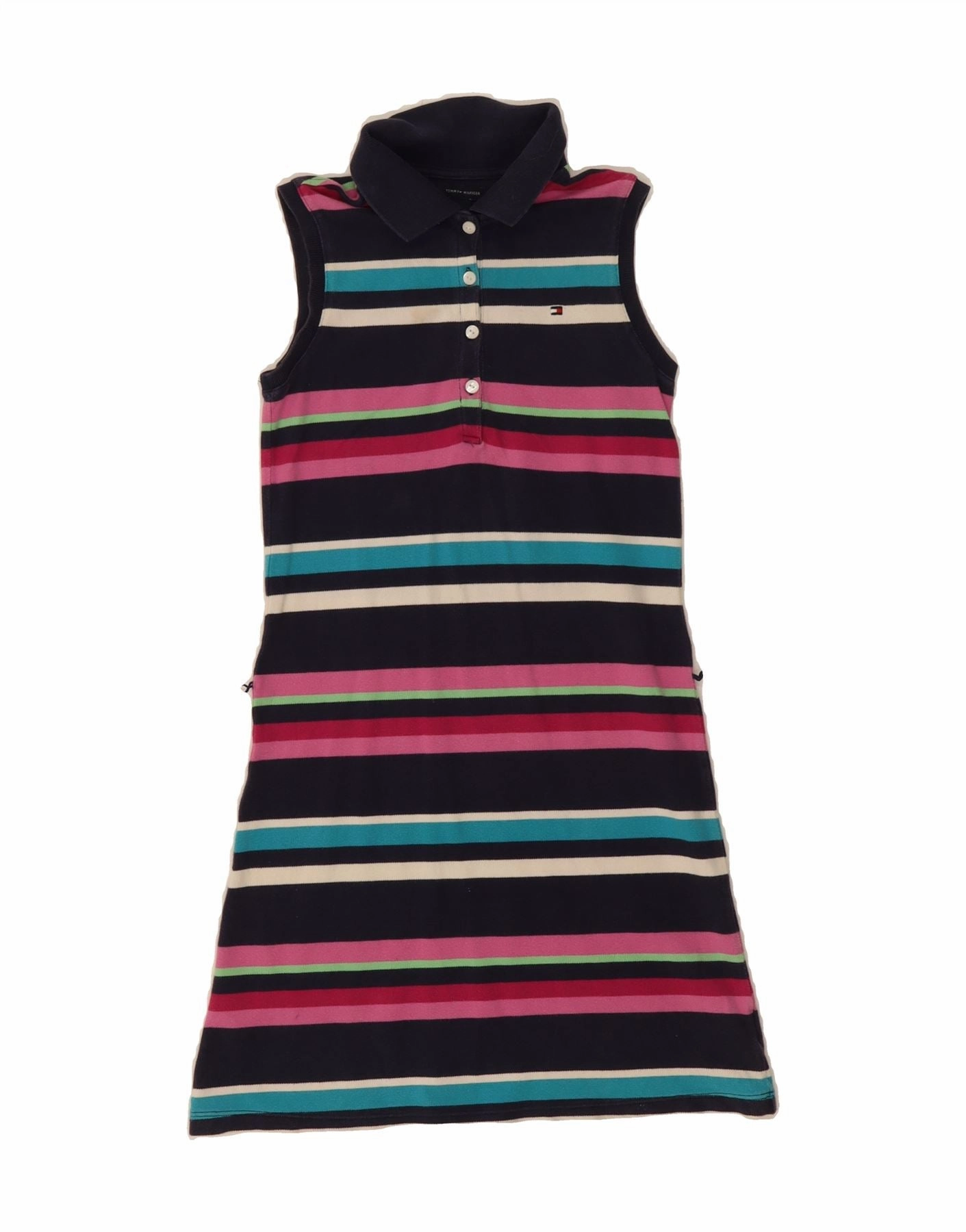Fashion Fit Semi Casual TOMMY HILFIGER Girls Polo Dress 8-9 Years Medium Multicoloured Striped