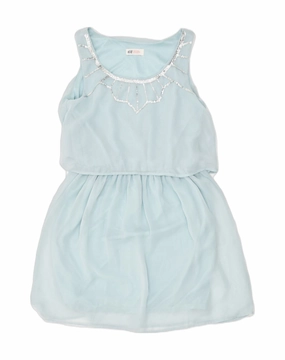 H&M Girls A-Line Dress 13-14 Years Blue Polyester Matte-finish