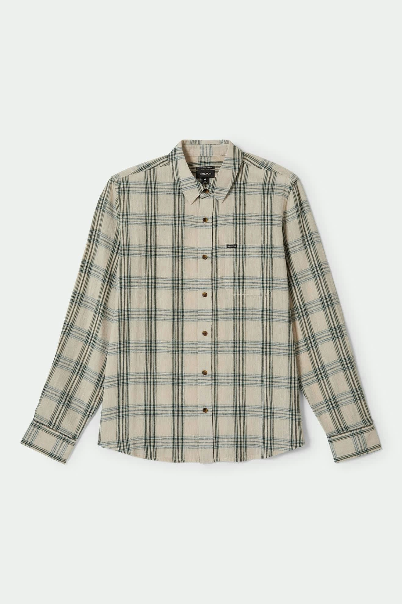 Charter Linen Blend L/S Shirt - Off White/Ivy Green Plaid Pre Shrunk Cotton Blend
