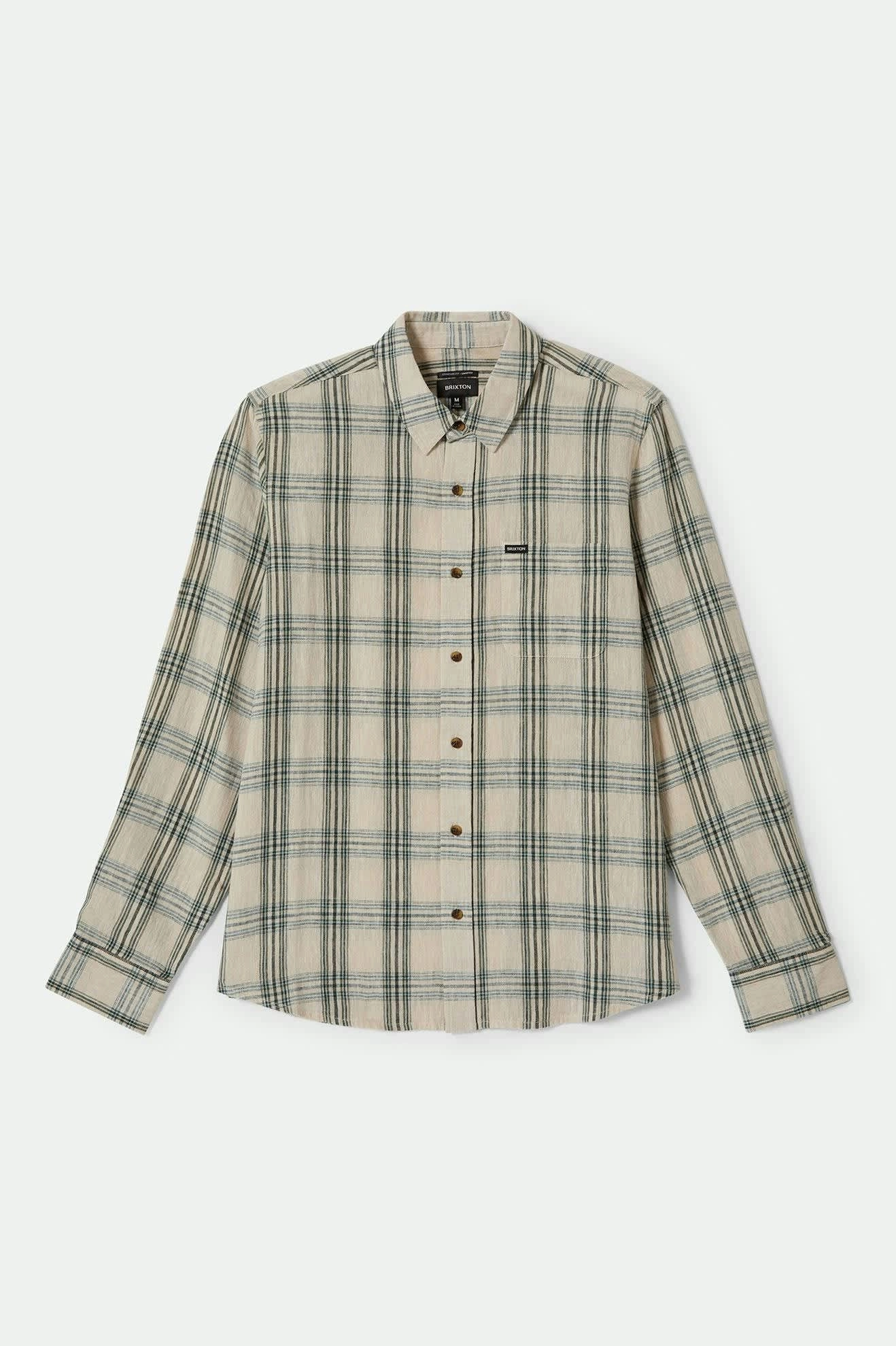 Non Iron Charter Linen Blend L/S Shirt - Off White/Ivy Green Plaid