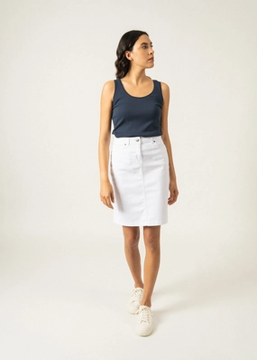 Wrap Front Modern Luxe ELFY - Stretch Straight Skirt in Colorful Denim (WHITE)