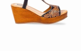Women's Talitha Hand Tooled Wedge Sandal In Brown/black Everyday Feel Soft Steps
