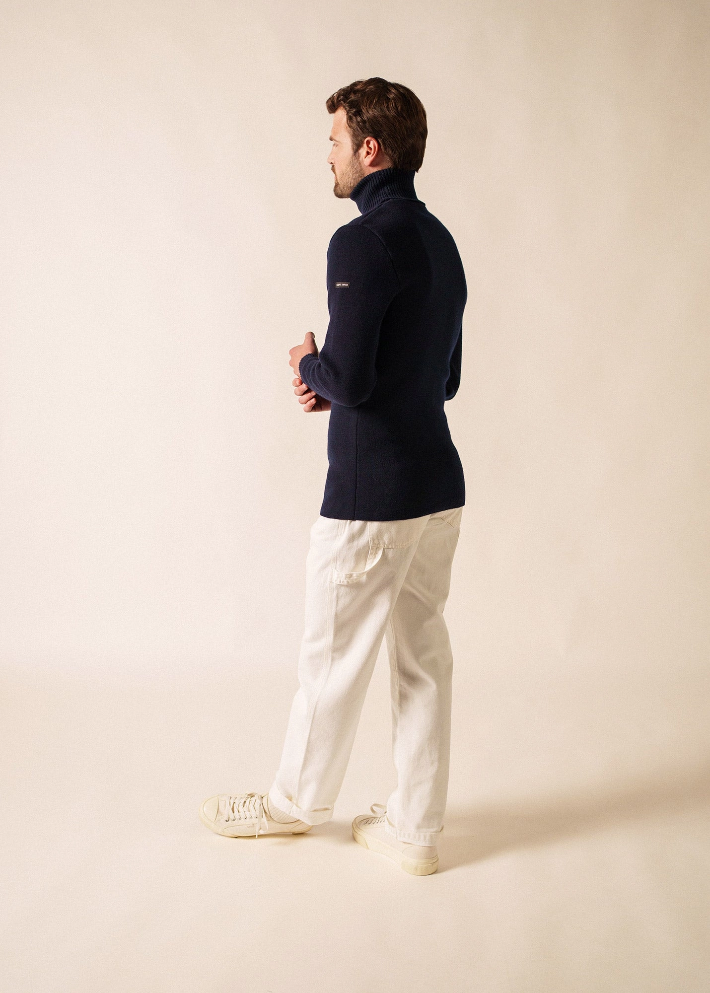 ROULE - Turtleneck Breton Sweater for Men | Slim Fit | 100% Wool  (NAVY) Luxury Knit