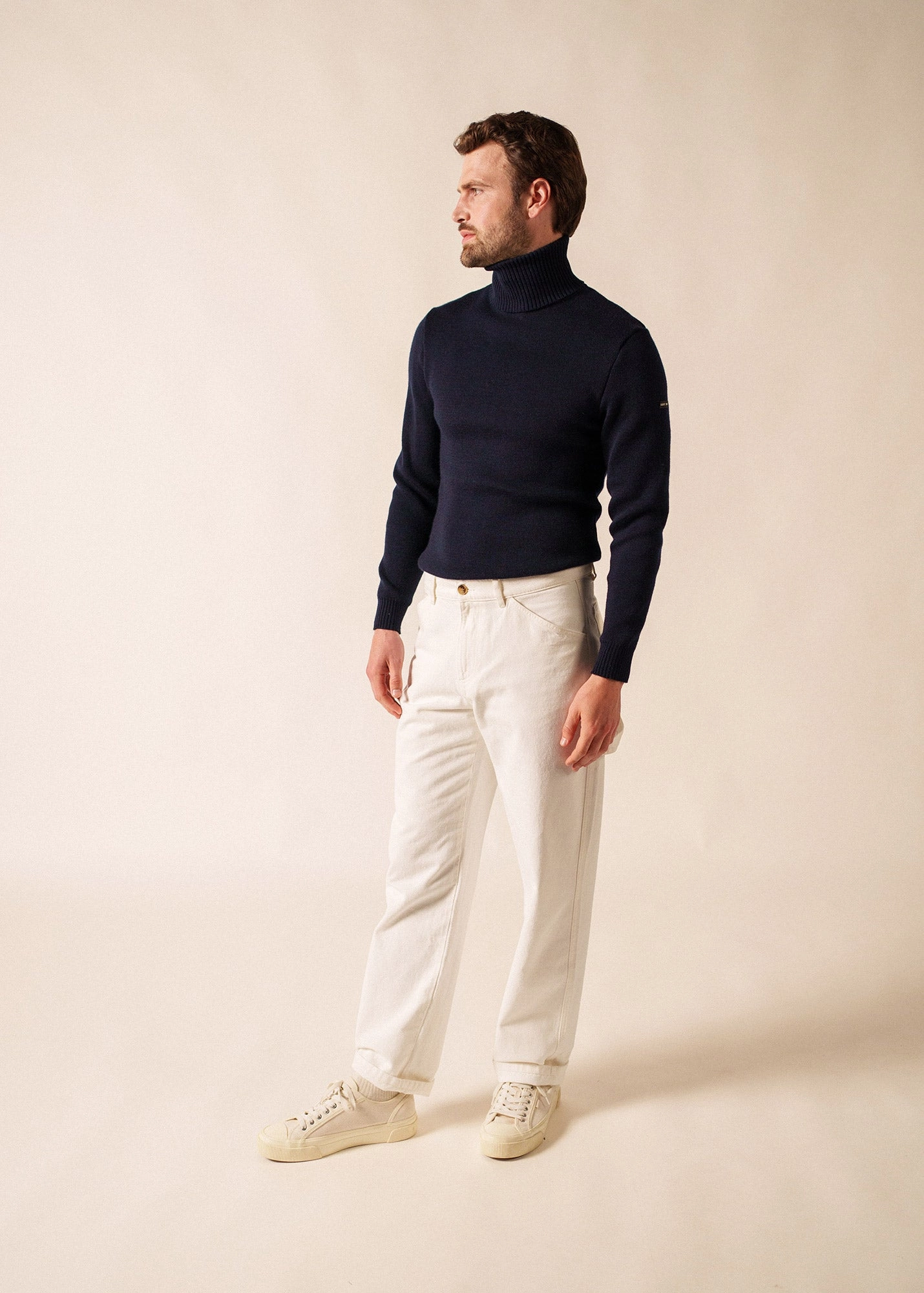 ROULE - Turtleneck Breton Sweater for Men | Slim Fit | 100% Wool  (NAVY) Fashionable Wear Chilly Day Essentials
