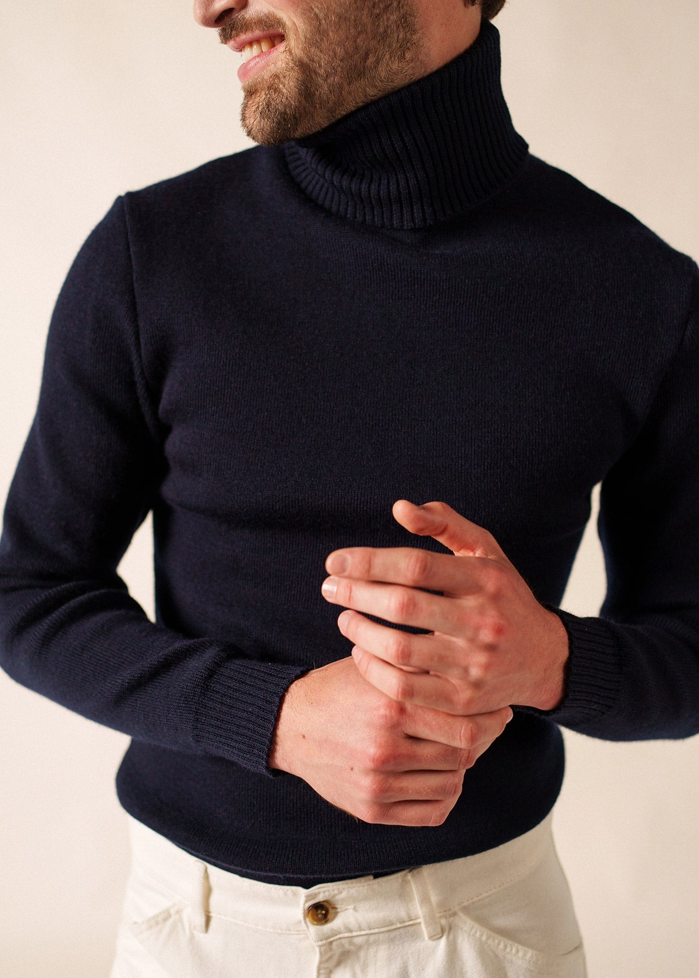ROULE - Turtleneck Breton Sweater for Men | Slim Fit | 100% Wool  (NAVY) Anti Pilling Finish