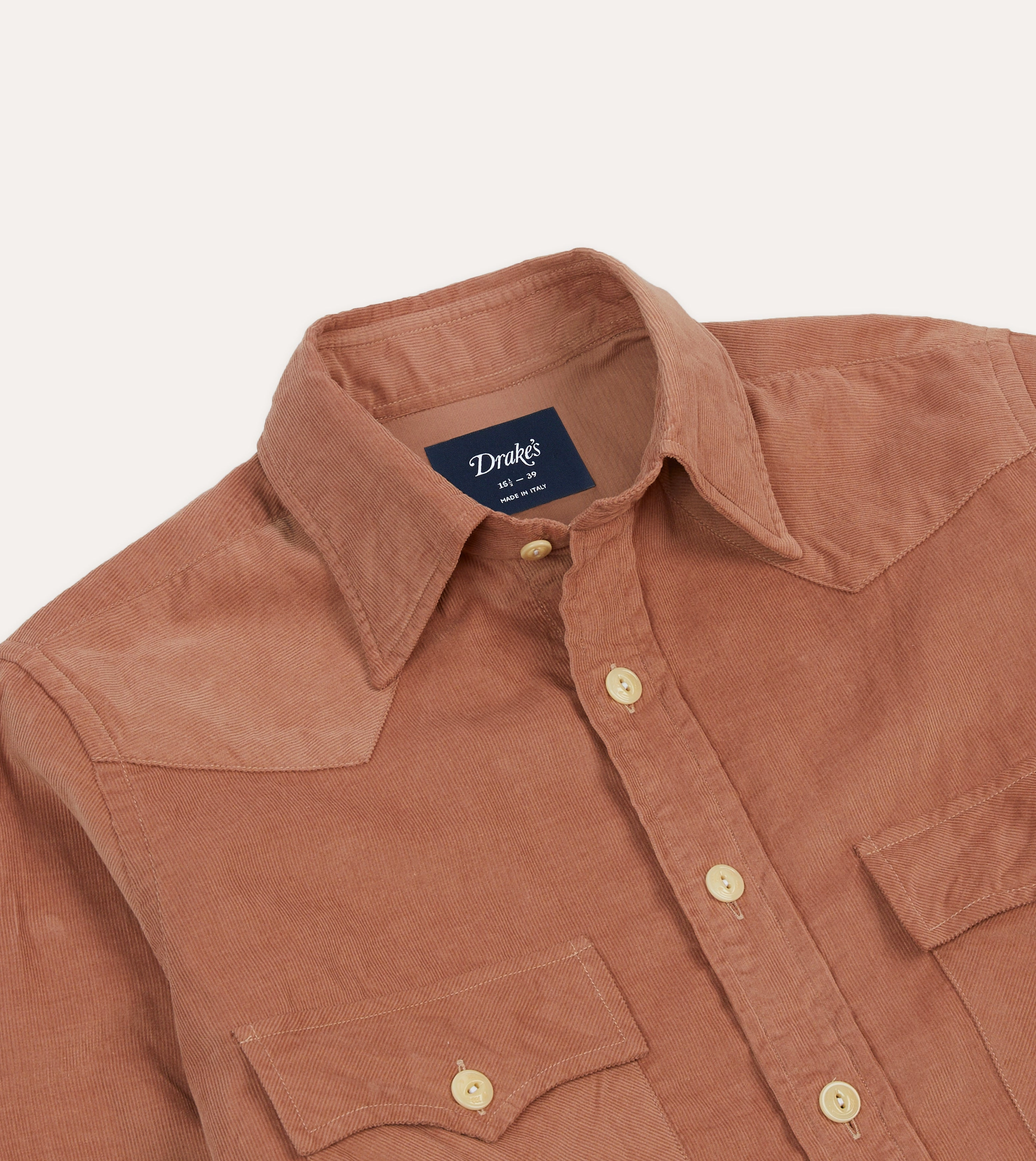 Washed Red Corduroy Two-Pocket Western Shirt Neutral Colors Reinforced Buttonholes