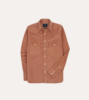Washed Red Corduroy Two-Pocket Western Shirt Anti Pill Treatment Unisex Design
