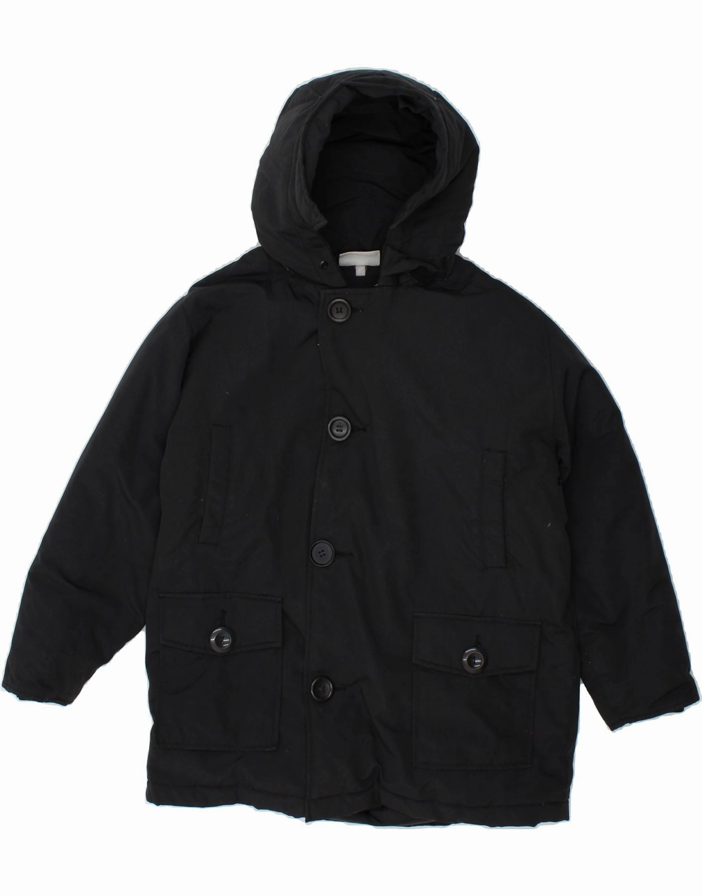 ASICS Boys Hooded Padded Jacket 12-13 Years Black Ventilation Grommets