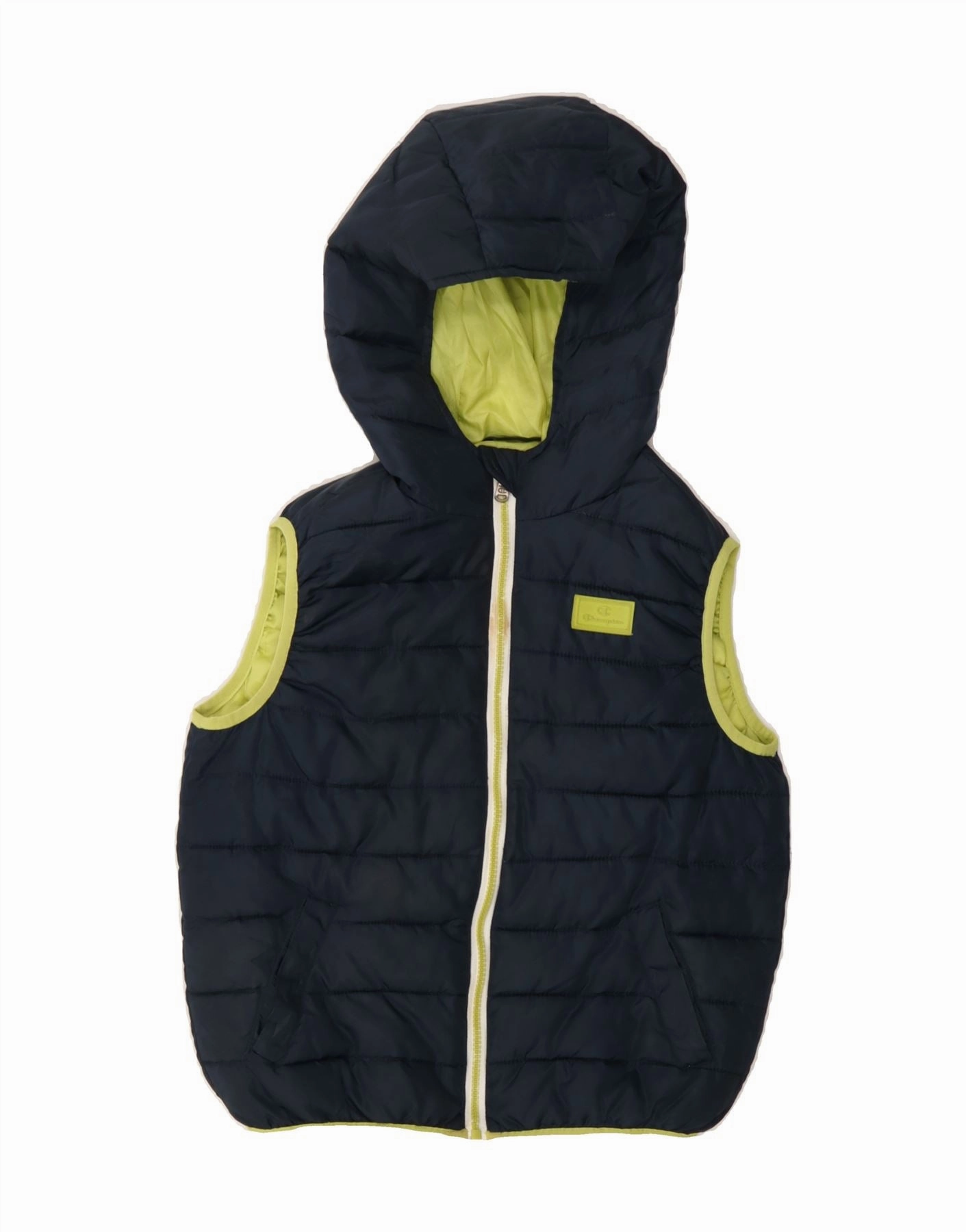 CHAMPION Boys Hooded Padded Gilet 9-10 Years Medium Navy Blue Polyester Winter Essentials